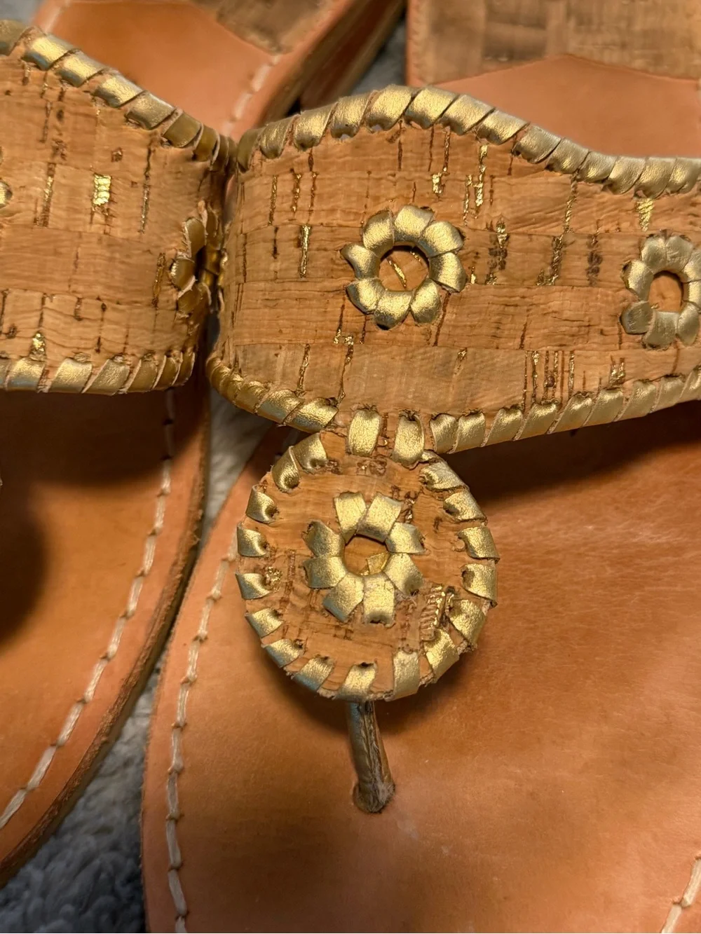 Jack Rogers Natural Cork Slide Sandals with Gold Accents
